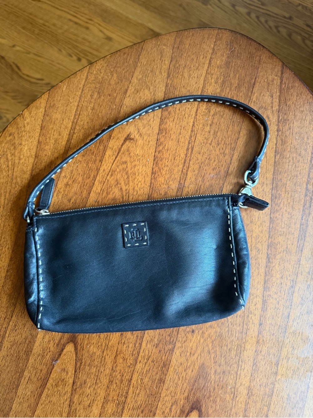 LRL Black Leather Wristlet Clutch